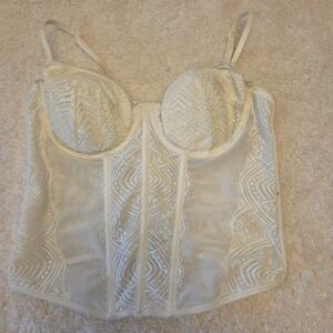 Garage Chrishell Lace Mesh Cream Bustier Corset - Size Small
